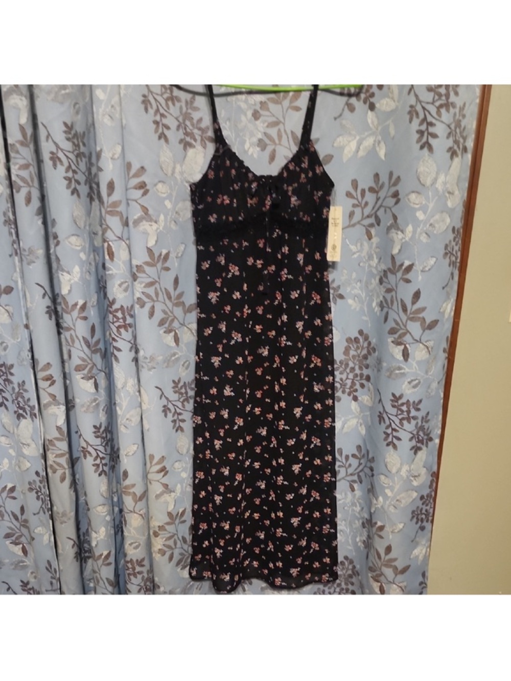No Boundaries Black Midi Slip Dress with Pink Floral Print Size Small